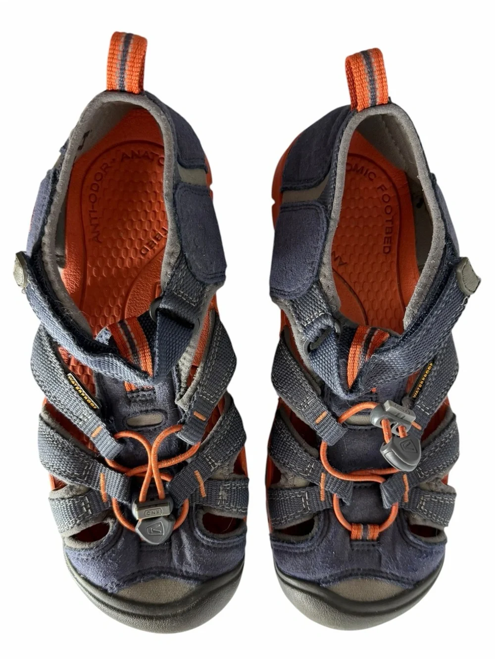 KEEN CNX Waterproof Boy’s Slip-On Closed Toe Sandals Blue/Orange/Gray US 4